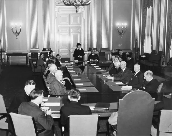 Framed Print : Secretary of Labor Frances Perkins addressing leaders of Labor and Industry Conference. Washington, D.C. May 4, 1937