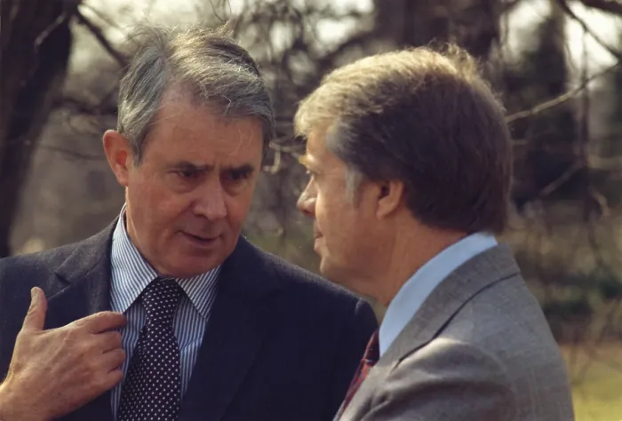 Framed Print : Secretary of State Cyrus Vance talks with President Carter on the White House lawn in March of 1977