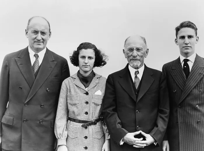 Framed Print : Secretary of the Treasury Henry Morgenthau, Jr. with his father and children. They greeted him on the ocean liner Normandy on Oct