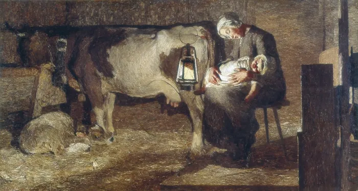 Framed Print : SEGANTINI, Giovanni Battista (1858-1899). Two mothers. 1889. Oil on canvas. ITALY. Milan. Galleria d'Arte Moderna (Gallery of Modern Art)