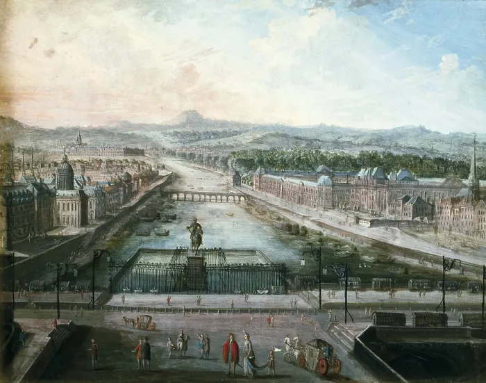 Framed Print : The Seine seen from Place Dauphine. 17th c. French anonymous. Oil on canvas. FRANCE. Paris. Musee Carnavalet (Carnavalet Museum)