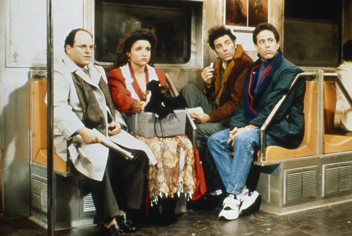 Framed Print : SEINFELD, from left: Jason Alexander, Julia Louis-Dreyfus, Michael Richards, Jerry Seinfeld, in The Subway, (Season 3, ep 313, aired January 8, 1992), 1989-1998 Framed Print : SEINFELD, from left: Jason Alexander, Julia Louis-Dreyfus, Michael Richards, Jerry Seinfeld, in The Subway, (Season 3, ep 313, aired January 8, 1992), 1989-1998