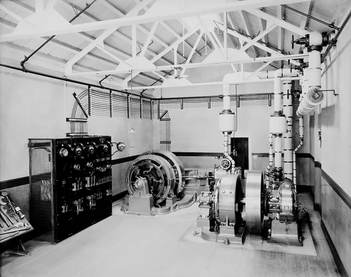 Framed Print : Self-contained electric power station consisting of an engine (right) that powers the rotation of the dynamo (center) that produced electricity Framed Print : Self-contained electric power station consisting of an engine (right) that powers the rotation of the dynamo (center) that produced electricity