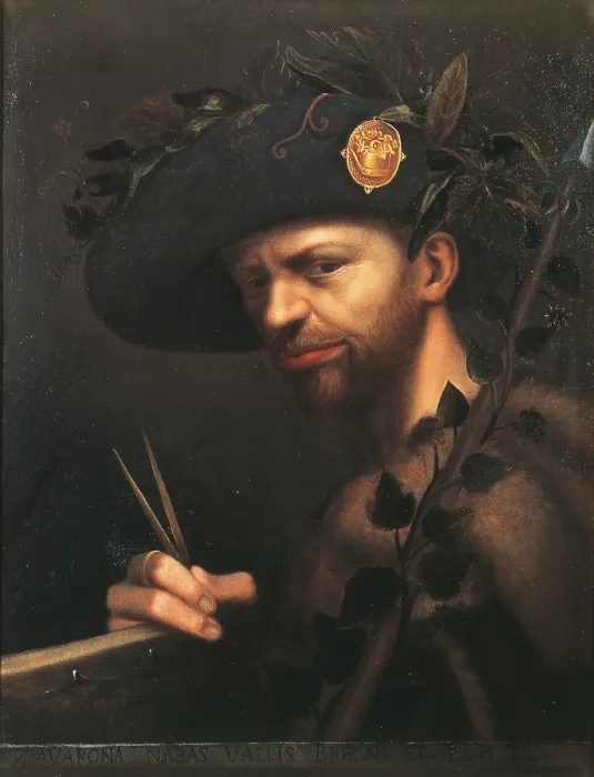 Framed Print : Self portrait as Abbot of the Accademia della Val di Blenio, by Giovanni Paolo Lomazzo, 1568 about, 16th Century, oil on canvas, cm 56 x 44 - Italy, Lombardy, Milan