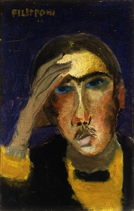 Framed Print : Self-portrait, by Alessandro Filipponi, 1929, 20th Century, oil on canvas - Italy, Friuli Venezia Giulia, Udine, Modern Art Gallery. Whole artwork view