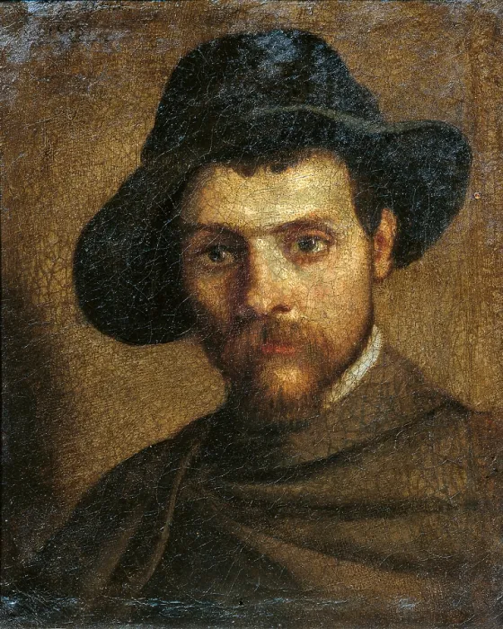 Framed Print : Self portrait, by Annibale Carracci, 1593, 16th Century, oil on canvas, cm 24 x 19, 4 - Italy, Emilia Romagna, Parma, National Gallery. Detail