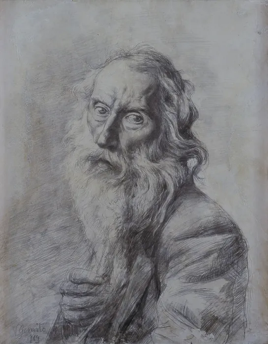 Framed Print : Self-portrait (Autoritratto), by Vincenzo Gemito, 1914, 20th Century, pencil on vellum, 64 x 51 cm - Italy, Campania, Naples, National Museum of Capodimonte. Whole artwork view Framed Print : Self-portrait (Autoritratto), by Vincenzo Gemito, 1914, 20th Century, pencil on vellum, 64 x 51 cm - Italy, Campania, Naples, National Museum of Capodimonte. Whole artwork view