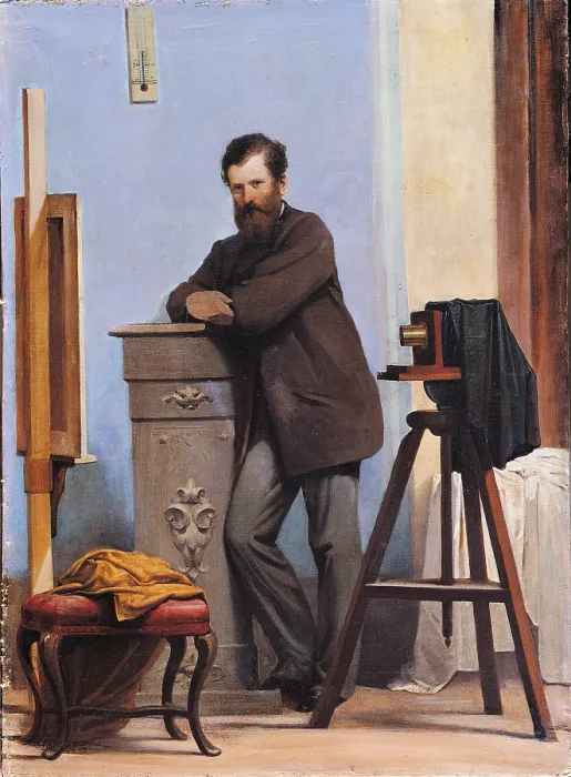 Framed Print : Self portrait with Camera, by Alessandro Guardassoni, 1860, 19th Century, oil on canvas, - Italy, Emilia Romagna, Bologna, Gualandi Institute. All Framed Print : Self portrait with Camera, by Alessandro Guardassoni, 1860, 19th Century, oil on canvas, - Italy, Emilia Romagna, Bologna, Gualandi Institute. All