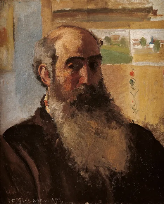 Framed Print : Self-Portrait, by Camille Pissarro, 1873, 19th Century, oil on canvas - France, Paris, Muse d'Orsay. Whole artwork view. The painter with his long beard