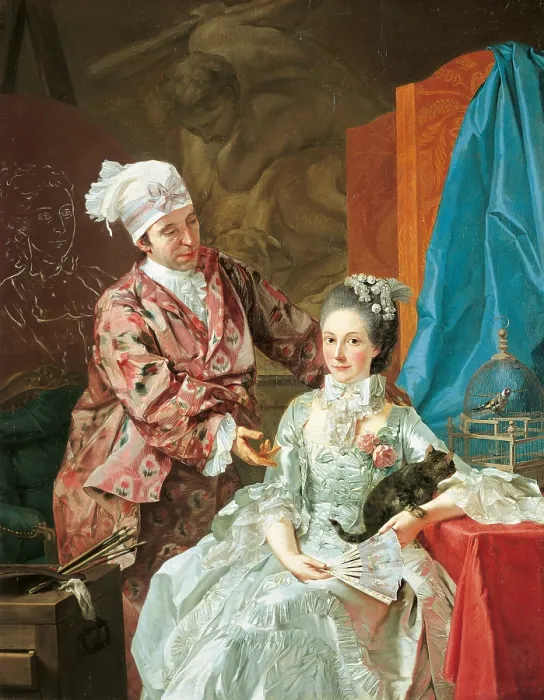 Framed Print : Self Portrait with Wife, by Giuseppe Baldrighi, 1756 - 1757 about, 18th Century, oil on canvas, cm 160 x 125 - Italy, Emilia Romagna, Parma, National Gallery. All