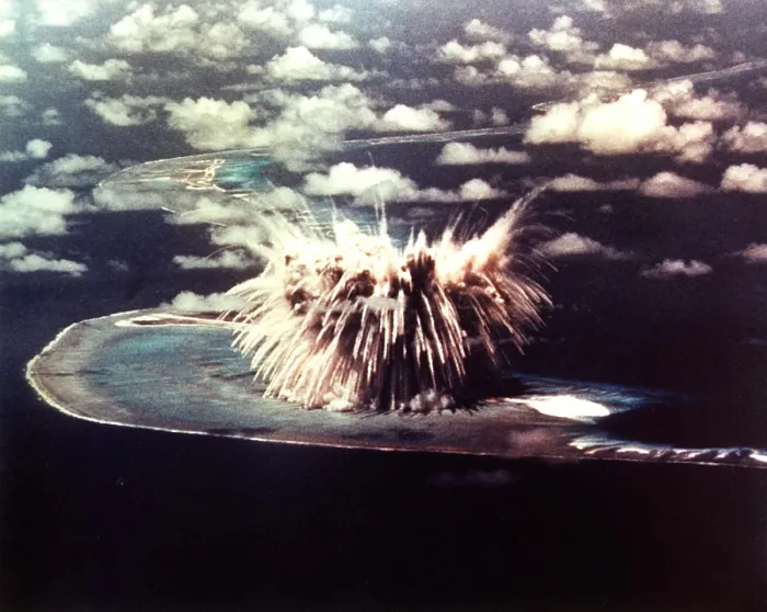 Framed Print : The SEMINOLE Shot, was the first US airdrop of a hydrogen bomb. It was a second generation thermonuclear devices that yielded 13.7 kilotons. Enewetak Atoll, June 6, 1956
