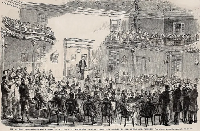 Framed Print : Senate chamber of the Confederate States of America, in the Capitol at Montgomery, Alabama. Howell Cobb, President of the Senate presided at the opening session on Feb