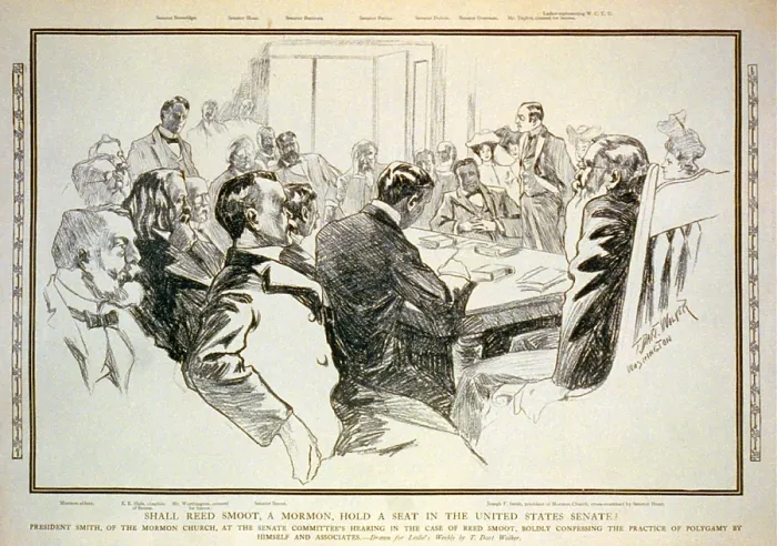 Framed Print : Senate Committee's 1904 hearing in the case of Reed Smoot, hearing testimony Church President Joseph F