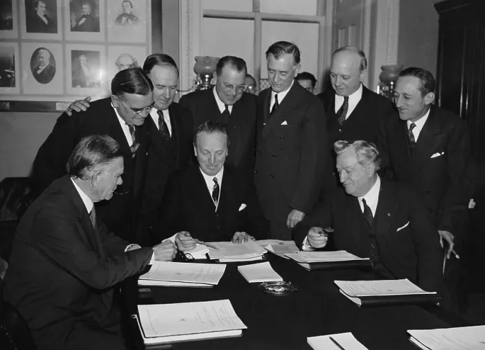 Framed Print : Senate Judiciary Committee considers FDR's request to pack the Supreme Court, 1937. Seated, L-R: William Borah; Henry Hurst, Chairman; and Pat McCarran Framed Print : Senate Judiciary Committee considers FDR's request to pack the Supreme Court, 1937. Seated, L-R: William Borah; Henry Hurst, Chairman; and Pat McCarran
