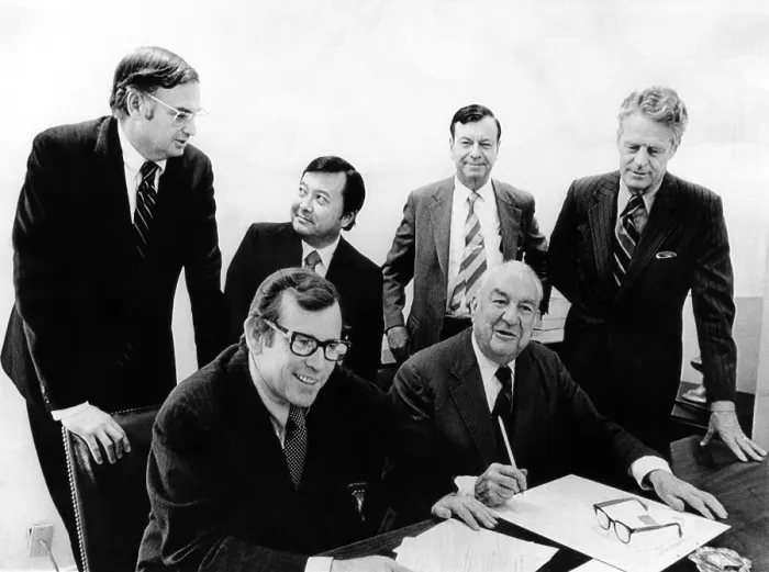 Framed Print : Senate Watergate Committee. Members the committee to investigate the Watergate case. Seated, L-R: Howard Baker, Vice Chairman; Sam Ervin, Chairman Framed Print : Senate Watergate Committee. Members the committee to investigate the Watergate case. Seated, L-R: Howard Baker, Vice Chairman; Sam Ervin, Chairman