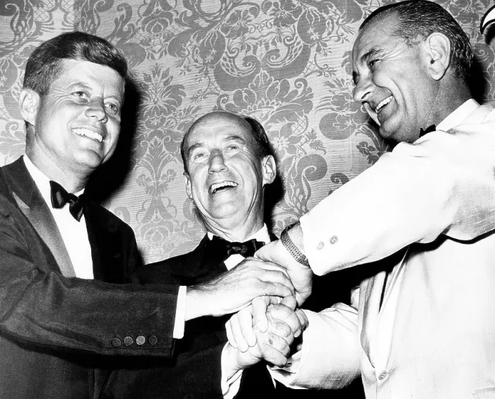 Framed Print : Senator (and future President) John F. Kennedy, Adlai Stevenson, Senate Majority Leader (and future President) Lyndon Johnson, circa 1960