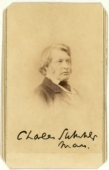 Framed Print : Senator Charles Sumner, carte de visite by Alexander Gardner, signed by Sumner ca. 1862 - 1865. Mathhew Brady Studio