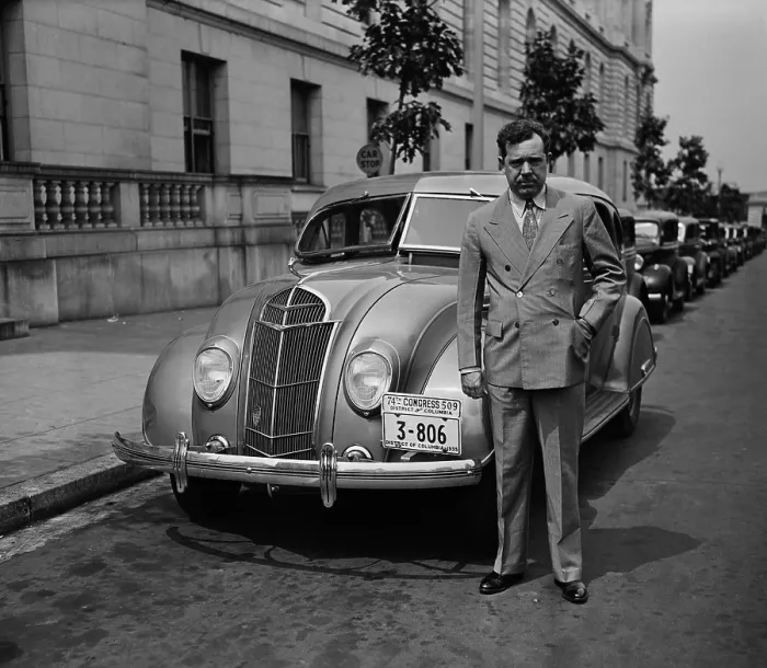 Framed Print : Senator Huey Long stands beside his Desoto car in Washington, D.C. 1935