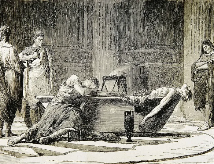 Framed Print : SENECA, Lucius Annaeus (4 BC-65). Suicide of Seneca. After a painting by Manuel Domnguez. Etching. AISA / Everett Collection**US SALES ONLY** Framed Print : SENECA, Lucius Annaeus (4 BC-65). Suicide of Seneca. After a painting by Manuel Domnguez. Etching. AISA / Everett Collection**US SALES ONLY**