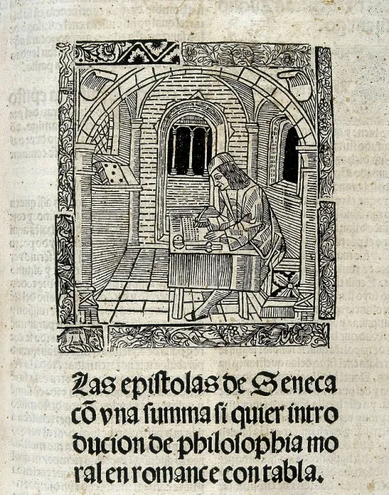 Framed Print : SENECA, Lucius Annaeus (4 BC-65). 'Epistulae morales ad Lucilium (Moral Letters to Lucilius)'. Edition of 1502. Xylography. SPAIN. Madrid. National Library
