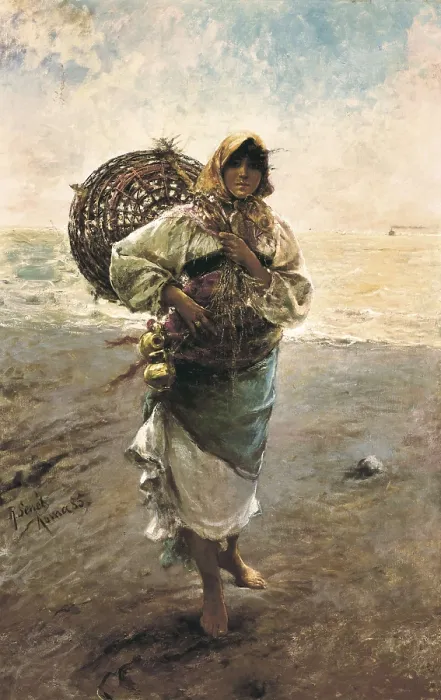 Framed Print : SENET Y PEREZ, Rafael (1856-1926). Fisherwoman. 1885. Oil on canvas. SPAIN. Sevilla. Fine Arts Museum. AISA / Everett Collection**US SALES ONLY**
