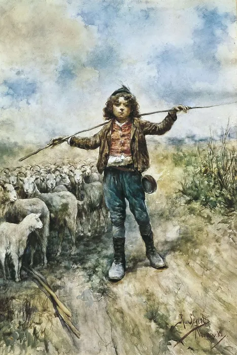 Framed Print : SENET Y PEREZ, Rafael (1856-1926). Portrait of a Shepherd. 1882. Costumbrism. Watercolour. SPAIN. Sevilla. Fine Arts Museum. AISA / Everett Collection**US SALES ONLY**