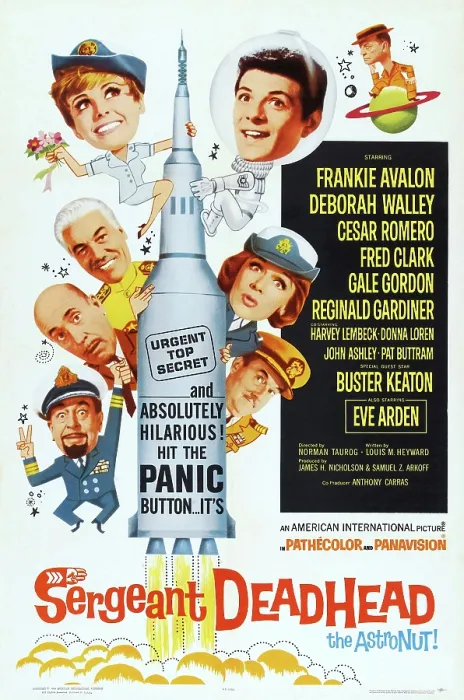 Framed Print : SERGEANT DEAD HEAD, poster art, left from top: Deborah Whalley, Cesar Romero, Fred Clark, Reginald Gardiner, right from top: Buster Keaton, Frankie Avalon, Eve Arden, Gale Gordon