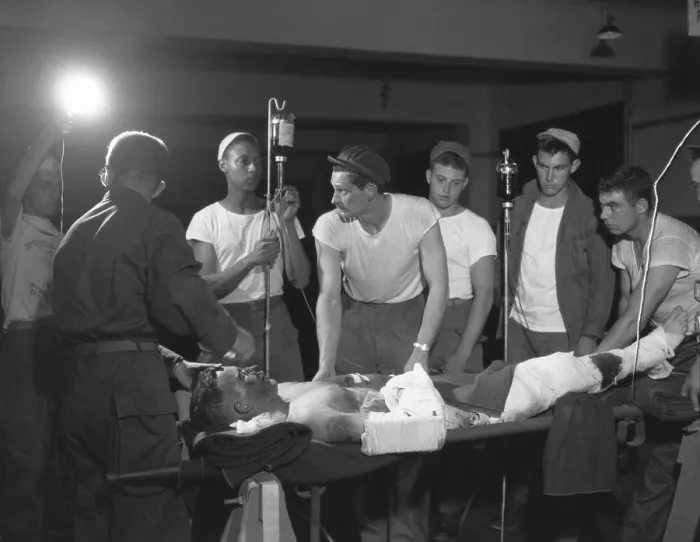 Framed Print : Seriously wounded soldier prepped for surgery at the 121st Evacuation Hospital, in Yongdong-pukn. August 17, 1951. Korean War, 1950-53. (BSLOC_2014_11_199) Framed Print : Seriously wounded soldier prepped for surgery at the 121st Evacuation Hospital, in Yongdong-pukn. August 17, 1951. Korean War, 1950-53. (BSLOC_2014_11_199)