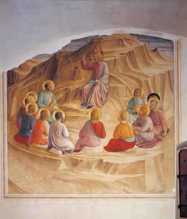 Framed Print : The Sermon on the Mount, by Guido di Pietro (Piero) known as Beato Angelico, 1438 - 1446, 15th Century, fresco, - Italy, Tuscany, Florence, San Marco Convent