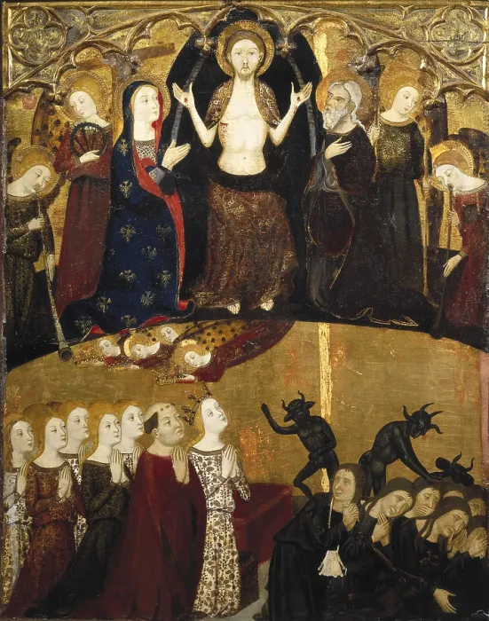 Framed Print : SERRA, Jaume (1358-1397). Altarpiece of the Holy Sepulchre. 14th c. The Last Judgment. Gothic art. Tempera on wood. SPAIN. Zaragoza. Zaragoza Province Museum. - P