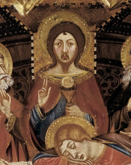 Framed Print : SERRA, Jaume (1358-1397); SERRA, Pere (1343-1406). Altarpiece of the Virgin. 1362 - 1375. Central detail of the predella of the Last Supper. Christ holding the chalice