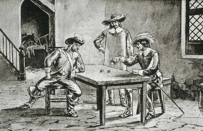 Framed Print : SERRA Y PAUSAS, Joan (s.XIX). D'Artagnan and the Three Musketeers. 1860s. Illustration of chapter XXVIII