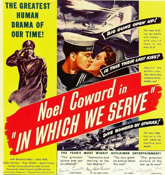 Framed Print : IN WHICH WE SERVE, center left: Noel Coward on window card, 1942