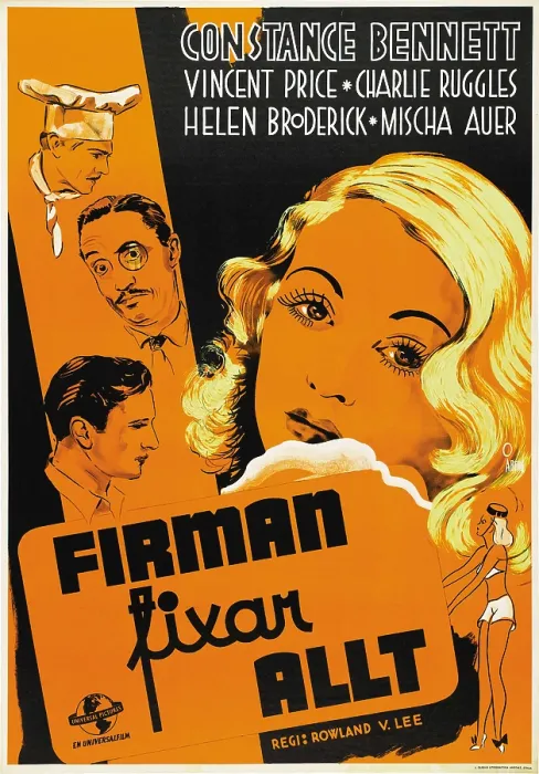 Framed Print : SERVICE DE LUXE, (aka FIRMAN FIXAN ALLT), Swedish poster, left from top: Charles Ruggles, Miscia Auer, Vincent Price, Constance Bennett (right), 1938