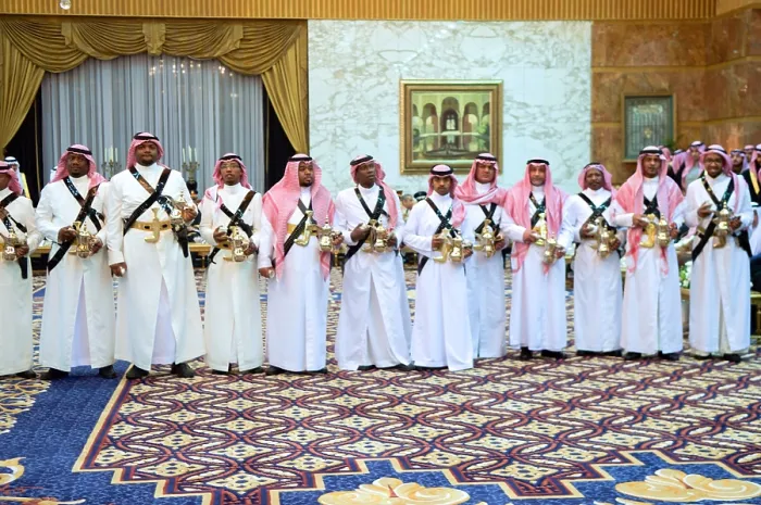 Framed Print : Serving attendants at a traditional coffee ceremony at the Erqa Royal Palace in Riyadh, Saudi Arabia. President Obama, First Lady Michelle Obama, Sec