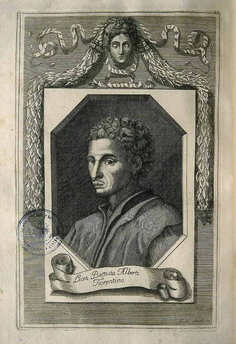 Framed Print : SESONI, Francesco (1705-?). Italian engraver.; ALBERTI, Leon Battista (1404-1472). Italian Quattrocento humanist