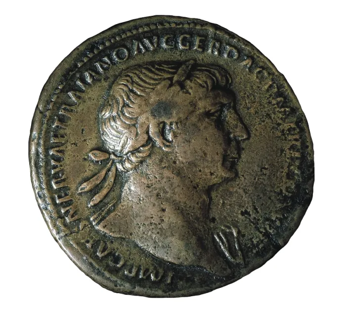 Framed Print : Sestertius of emperor Trajan (1st-2nd c. AD). Coin. AISA / Everett Collection**US SALES ONLY**