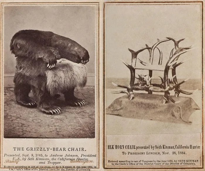 Framed Print : Seth Kinman sits in the Grizzly Bear chair he presented to President Andrew Johnson in 1865 Framed Print : Seth Kinman sits in the Grizzly Bear chair he presented to President Andrew Johnson in 1865