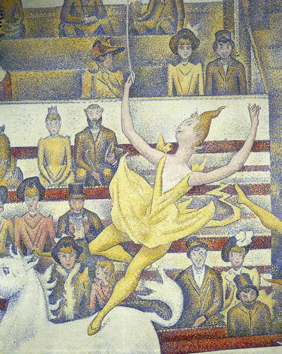 Framed Print : SEURAT, Georges (1859-1891). The Circus. 1891. Central detail of the acrobat. Work begun by Seurat but finished by his friends. Pointillism. Oil on canvas. FRANCE. Paris Framed Print : SEURAT, Georges (1859-1891). The Circus. 1891. Central detail of the acrobat. Work begun by Seurat but finished by his friends. Pointillism. Oil on canvas. FRANCE. Paris