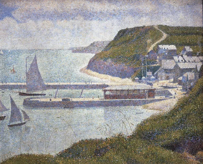 Framed Print : SEURAT, Georges (1859-1891). Harbour at Port-en-Bessin at High Tide. ca. 1890. Pointillism. Oil on canvas. FRANCE. Paris. Muse d'Orsay (Orsay Museum)