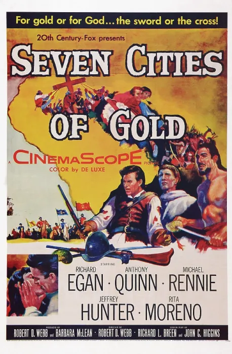 Framed Print : SEVEN CITIES OF GOLD, US poster art, center from left: Richard Egan, Michael Rennie, Anthony Quinn, 1955. TM and copyright 20th Century Fox Film Corp Framed Print : SEVEN CITIES OF GOLD, US poster art, center from left: Richard Egan, Michael Rennie, Anthony Quinn, 1955. TM and copyright 20th Century Fox Film Corp