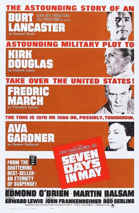 Framed Print : SEVEN DAYS IN MAY, US poster, from top: Burt Lancaster, Kirk Douglas, Fredric March, Ava Gardner, 1964