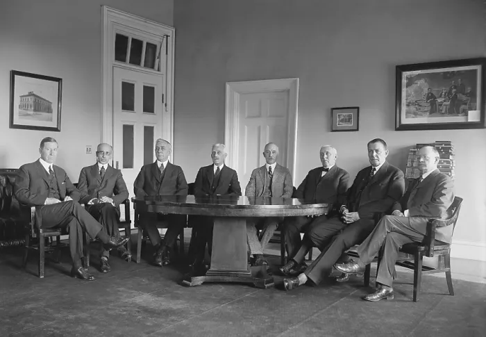 Framed Print : The seven members of the Federal Reserve Board pose with Secretary of the Treasury Andrew Mellon (4th from left) Framed Print : The seven members of the Federal Reserve Board pose with Secretary of the Treasury Andrew Mellon (4th from left)