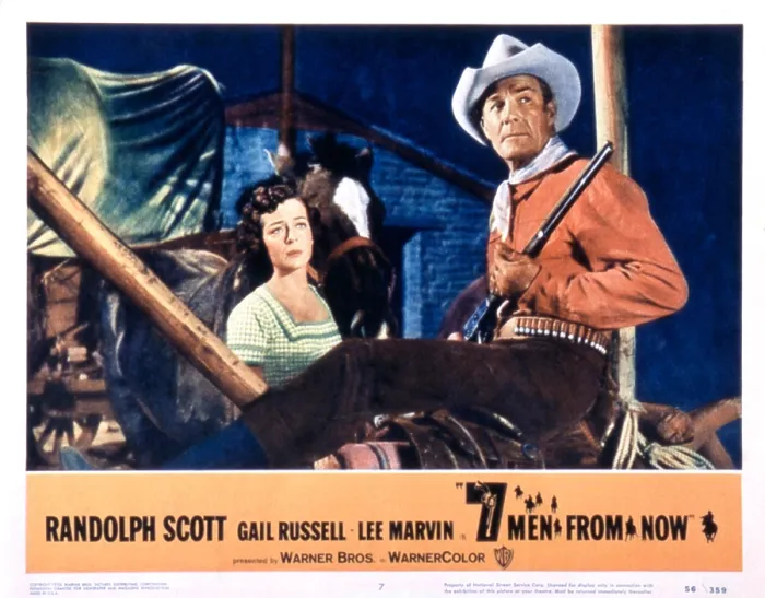 Framed Print : SEVEN MEN FROM NOW, (aka 7 MEN FROM NOW), from left: Gail Russell, Randolph Scott, 1956