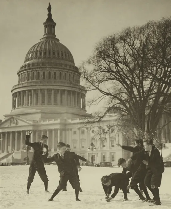 Framed Print : Seven Senate page boys in snowball battle in front of U.S. Capitol, ca. 1920 (BSLOC_2016_10_187) Framed Print : Seven Senate page boys in snowball battle in front of U.S. Capitol, ca. 1920 (BSLOC_2016_10_187)