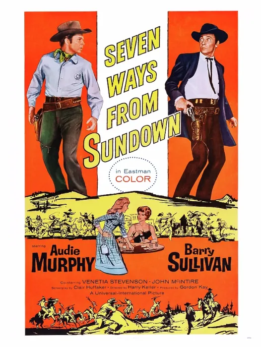 Framed Print : SEVEN WAYS FROM SUNDOWN, poster art, top l-r: Audie Murphy, Barry Sullivan, 1960