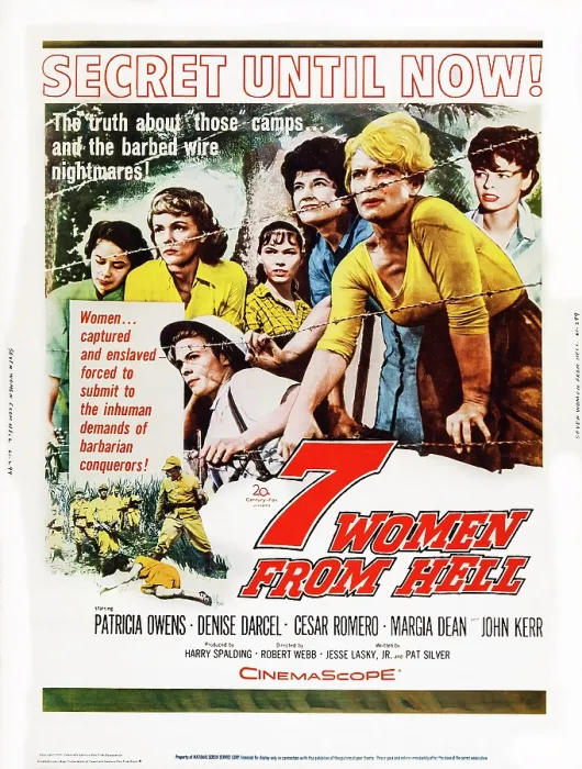 Framed Print : SEVEN WOMEN FROM HELL, (aka 7 WOMEN FROM HELL), US poster, from left: Pilar Seurat, Patricia Owens, evadne Baker (bottom), Yvonne Craig, Margia Dean, Denise Darcel, Sylvia Daneel