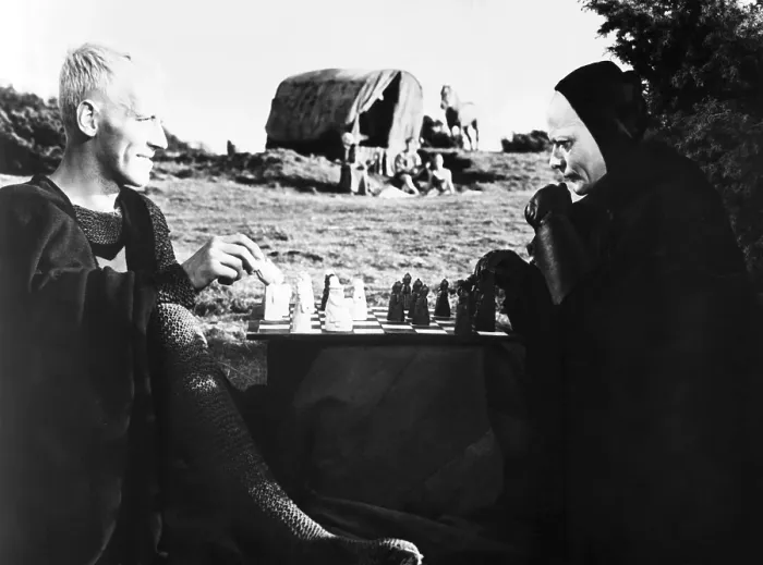 Framed Print : THE SEVENTH SEAL, from left: Max von Sydow, Bengt Ekerot, 1957
