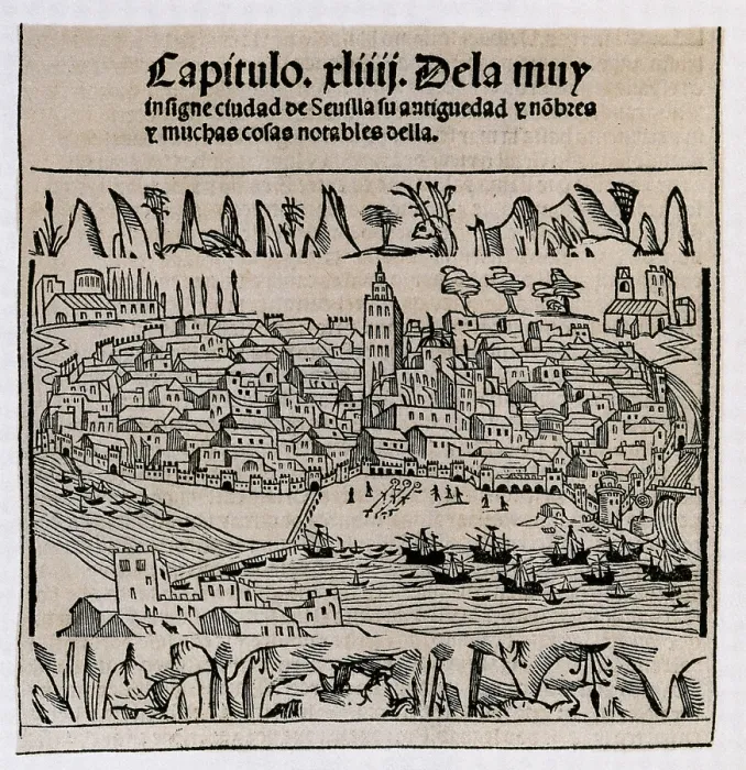 Framed Print : Sevilla in 1548. Xylography. SPAIN. Madrid. National Library. - M.C.Esteban / Iberfoto / Everett Collection (561925)**US SALES ONLY**