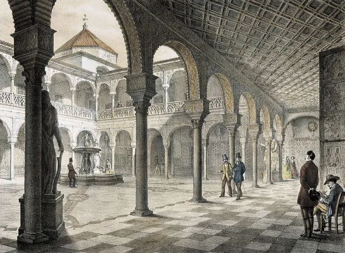 Framed Print : Seville. Courtyard of the House of Pilate. Litography. AISA / Everett Collection**US SALES ONLY** Framed Print : Seville. Courtyard of the House of Pilate. Litography. AISA / Everett Collection**US SALES ONLY**